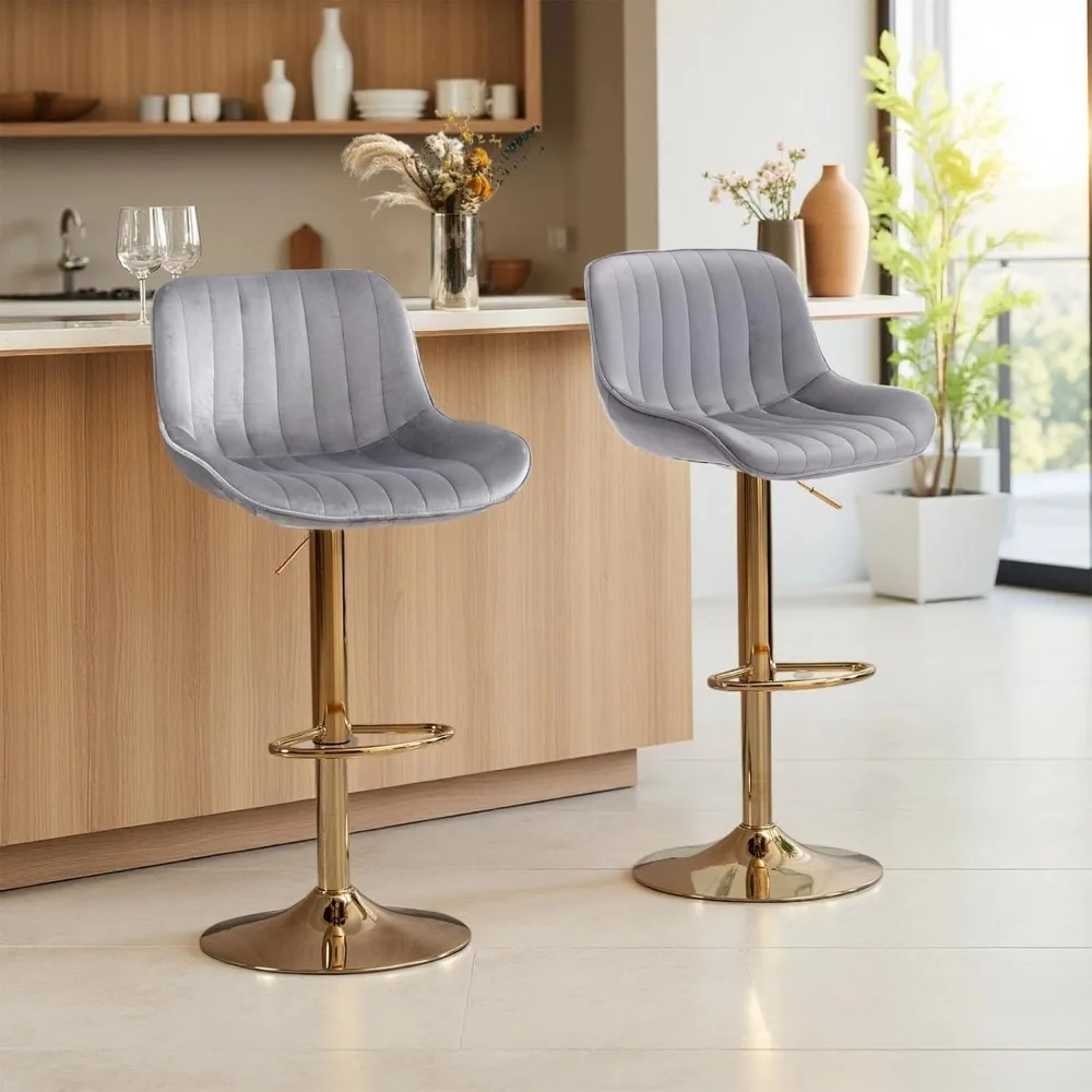 Commercial Kitchen And Bar - Modern Altın Kadife Bar Tabureleri 2'li